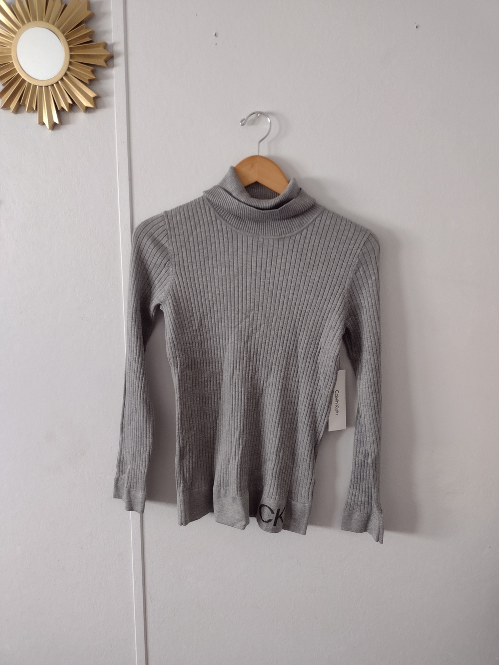 Calvin Klein Womens Small Gray Turtle Neck Long Sleeve Sweater